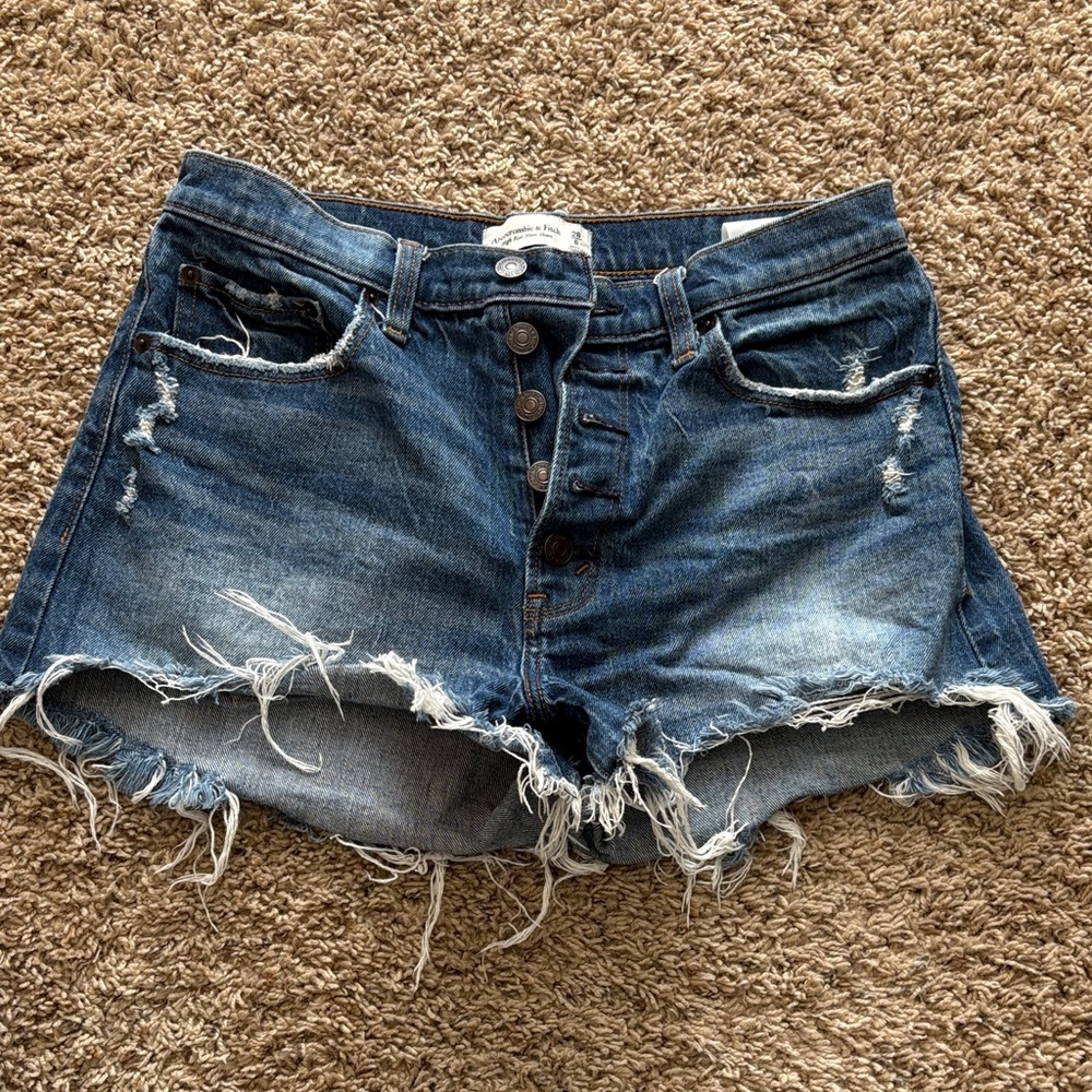 Abercrombie Denim Distressed High-Rise Mom Shorts